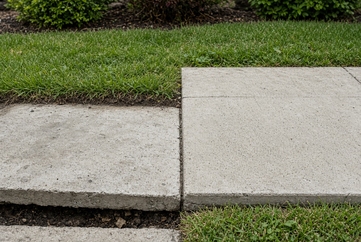 Settled slab next to a leveled slab