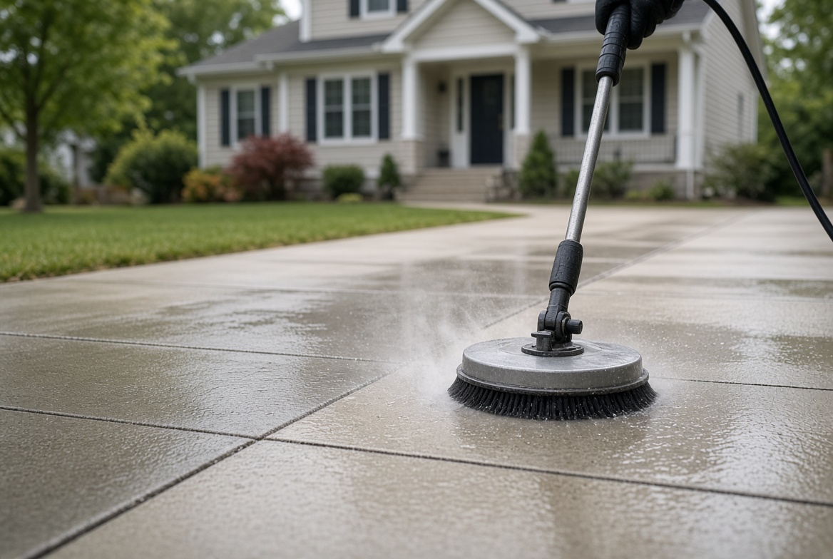 Pressure washing a driveway